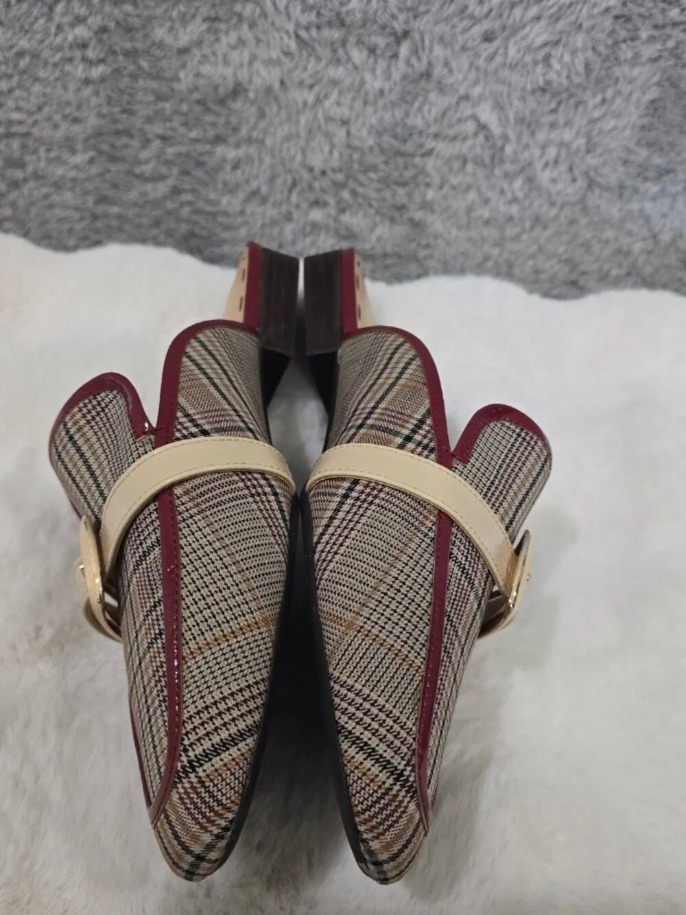 Alex Marie Karen Plaid Print Buckle Hardware Strap Mules Preppy Office Size 10 - Picture 13 of 13